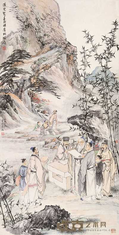 唐云等 1946年作 竹林七贤图 立轴 136×68cm